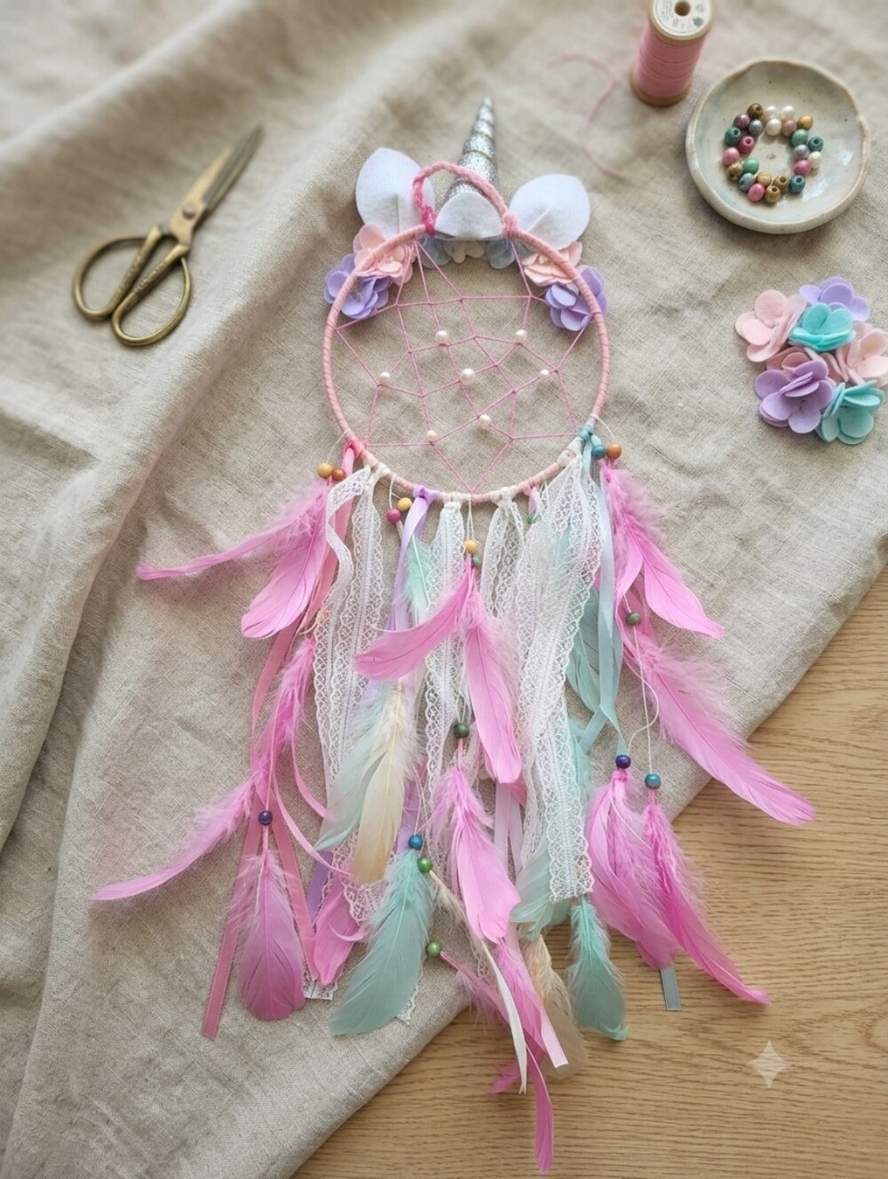 Unbranded Pink Unicorn Dreamcatcher Wall Hanging for Kids